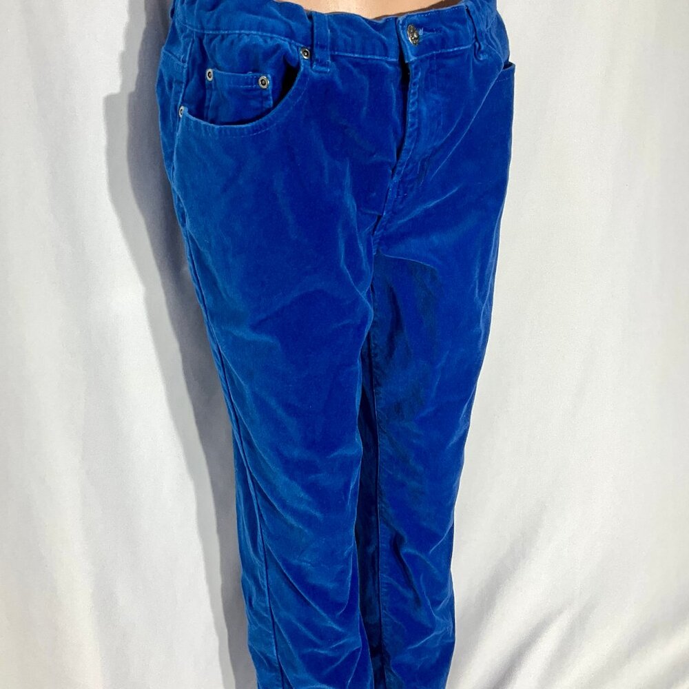 DG2 10 Petite Bright Blue Velvet Velour Stretch Pants Diane Gilman Womens